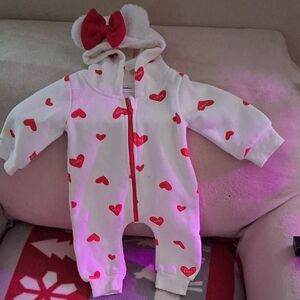 Adorable White and Red Heart Kids One Piece